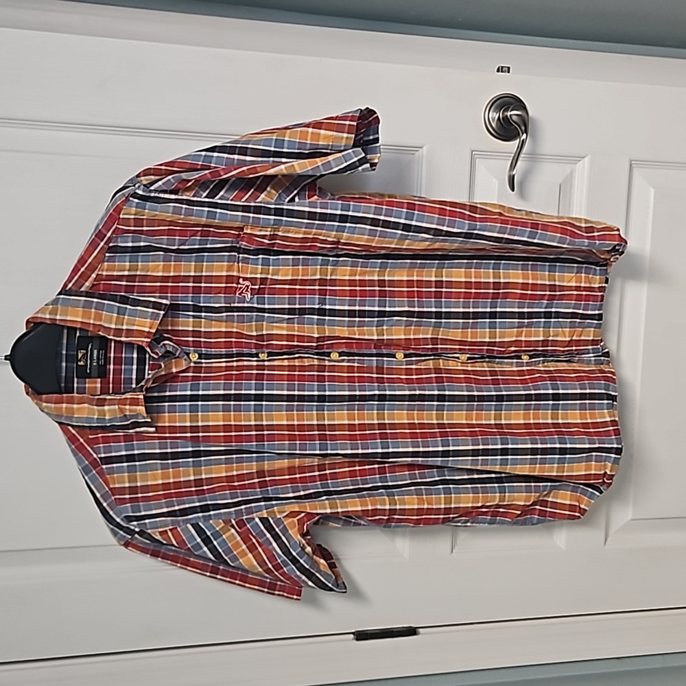 Drunknmunky Plaid Shirt Cotton Button Down Orange Blue Yellow Mens XL